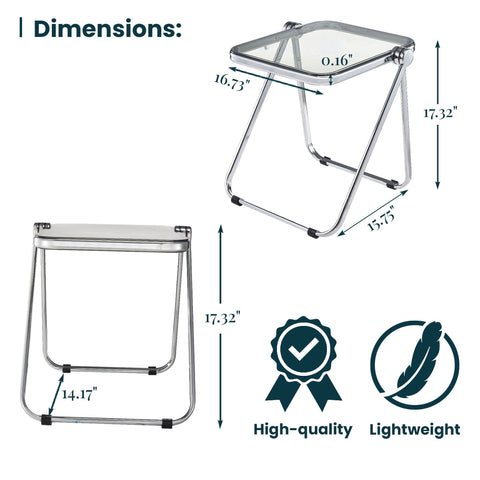 Lawrence Square Folding Side Table with Plastic Tabletop in Chrome Aluminum/Iron Frame