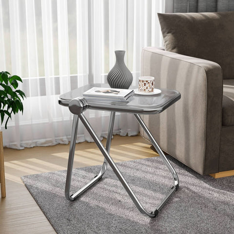 Lawrence Square Folding Side Table with Plastic Tabletop in Chrome Aluminum/Iron Frame