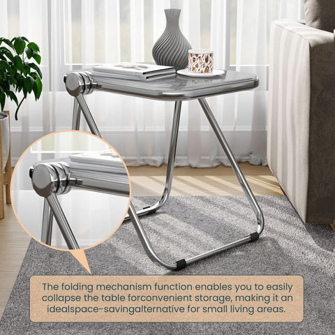 Lawrence Square Folding Side Table with Plastic Tabletop in Chrome Aluminum/Iron Frame