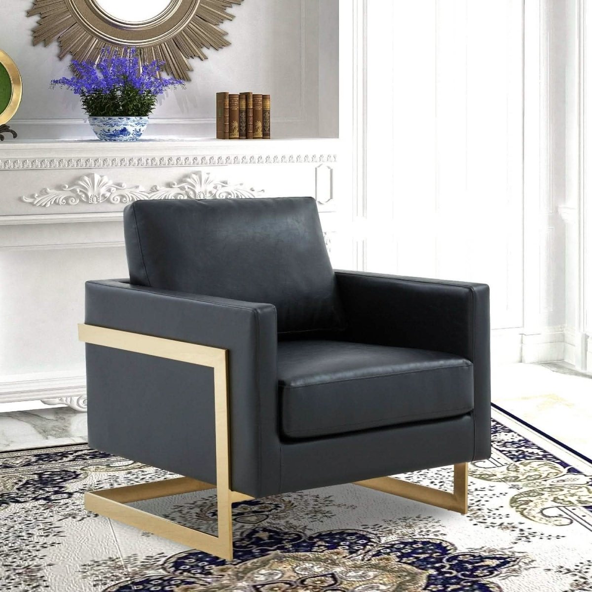 Lincoln Modern Upholstered in Fabric Accent Armchair With Gold/Black/White Metal Frame