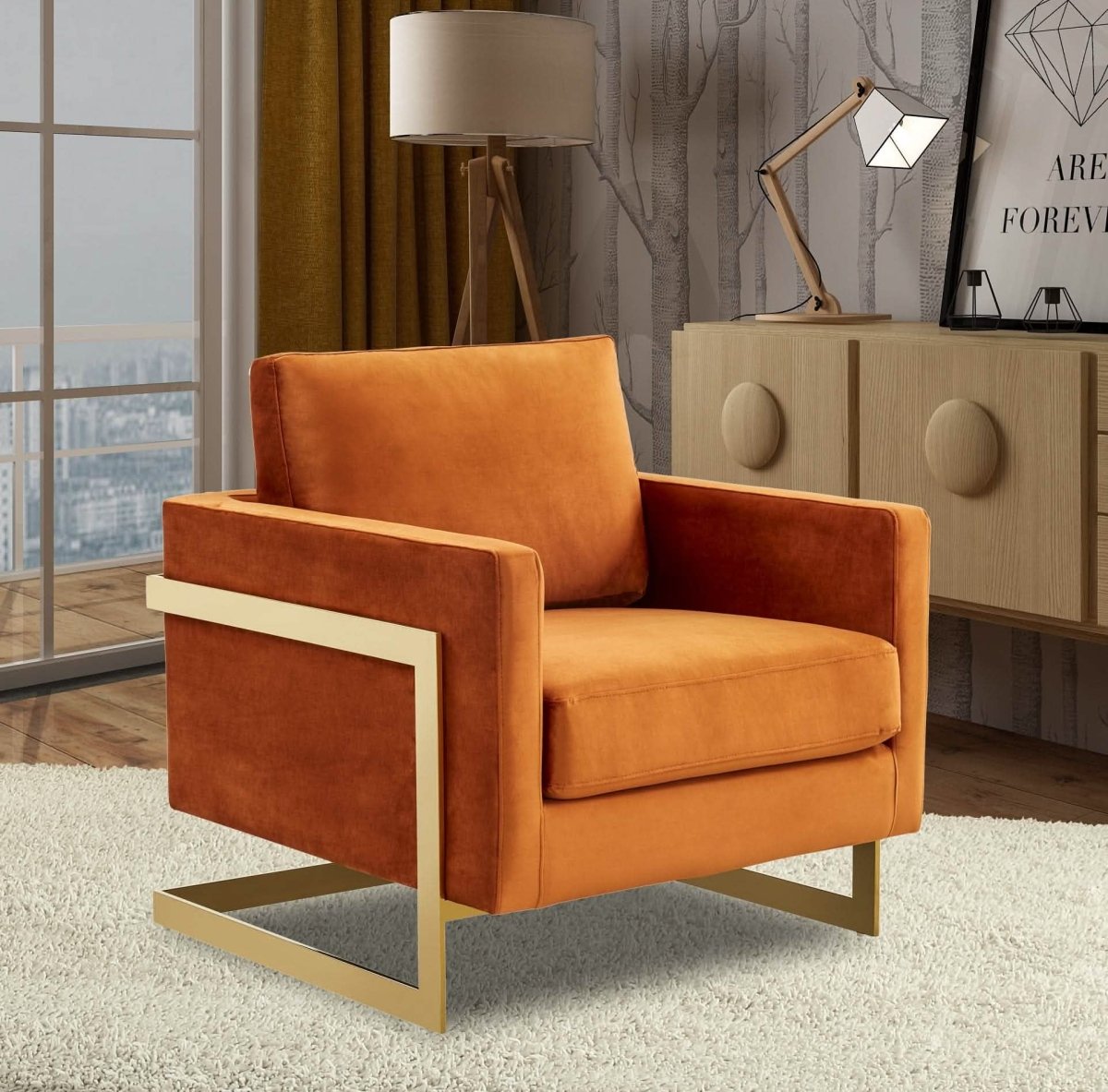 Lincoln Modern Upholstered in Fabric Accent Armchair With Gold/Black/White Metal Frame