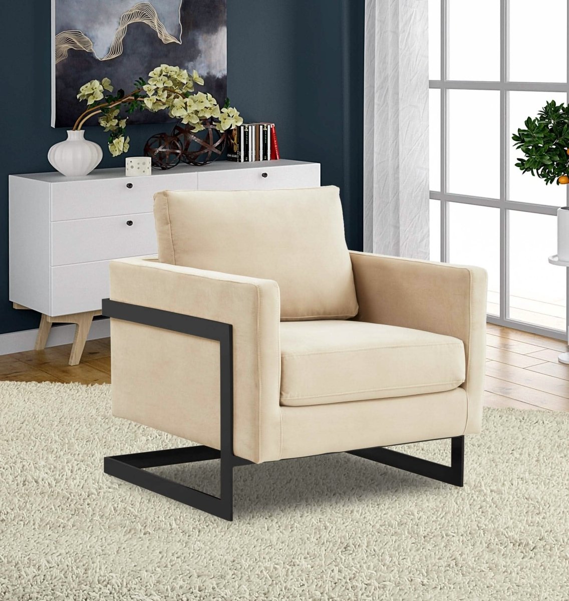Lincoln Modern Upholstered in Fabric Accent Armchair With Gold/Black/White Metal Frame