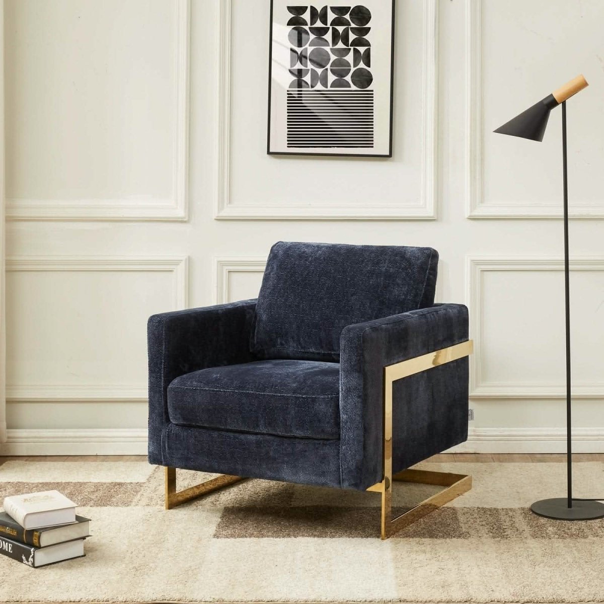 Lincoln Modern Upholstered in Fabric Accent Armchair With Gold/Black/White Metal Frame