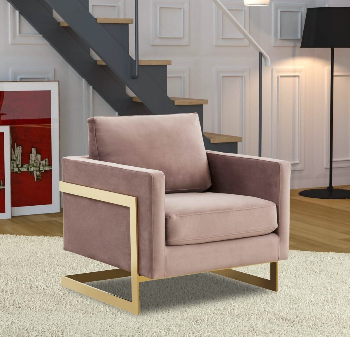 Lincoln Modern Upholstered in Fabric Accent Armchair With Gold/Black/White Metal Frame
