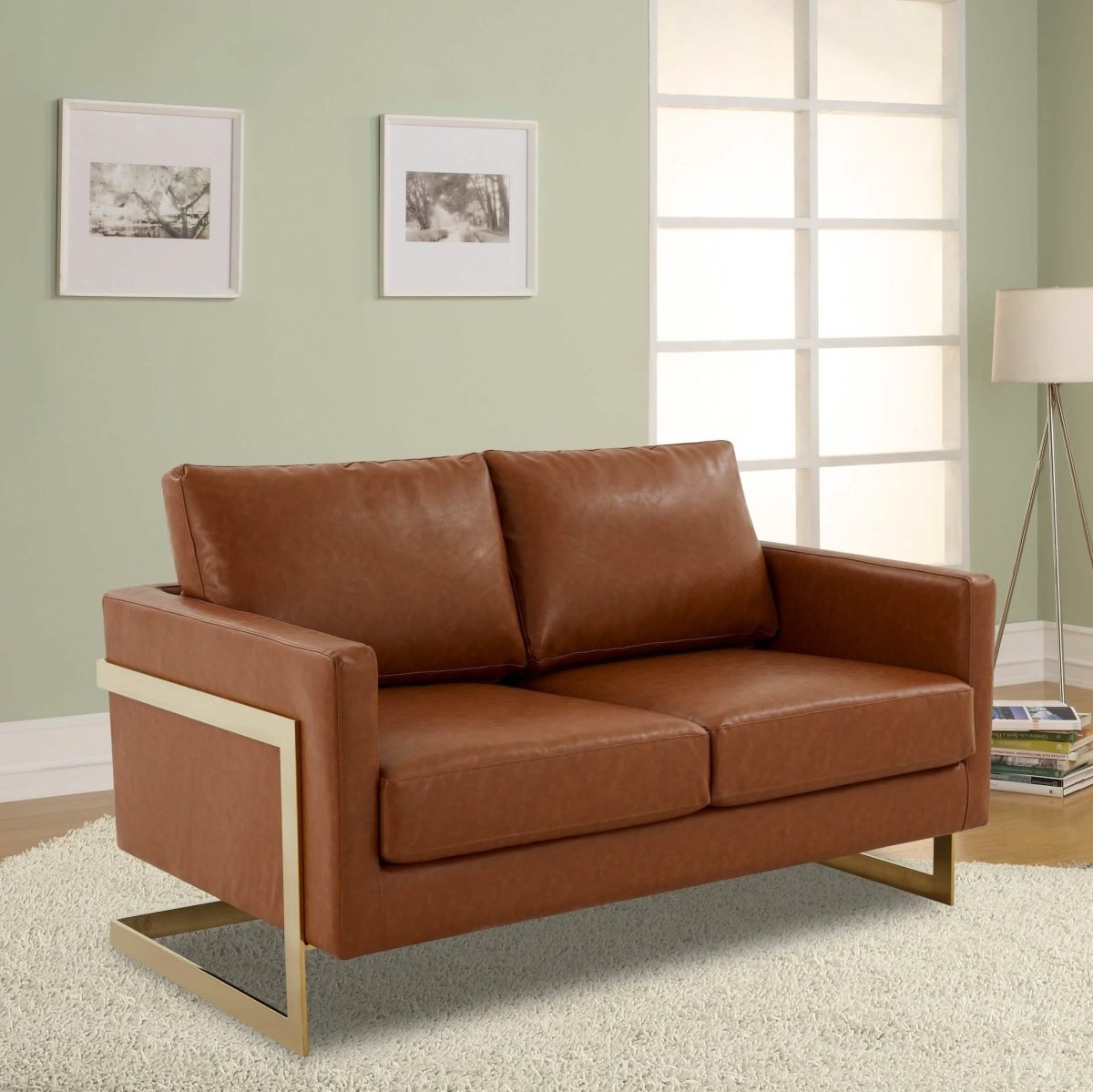 Lincoln Velvet/Leather Upholstered Loveseat with Gold/Black/Silver Steel Frame & Removable Cushions