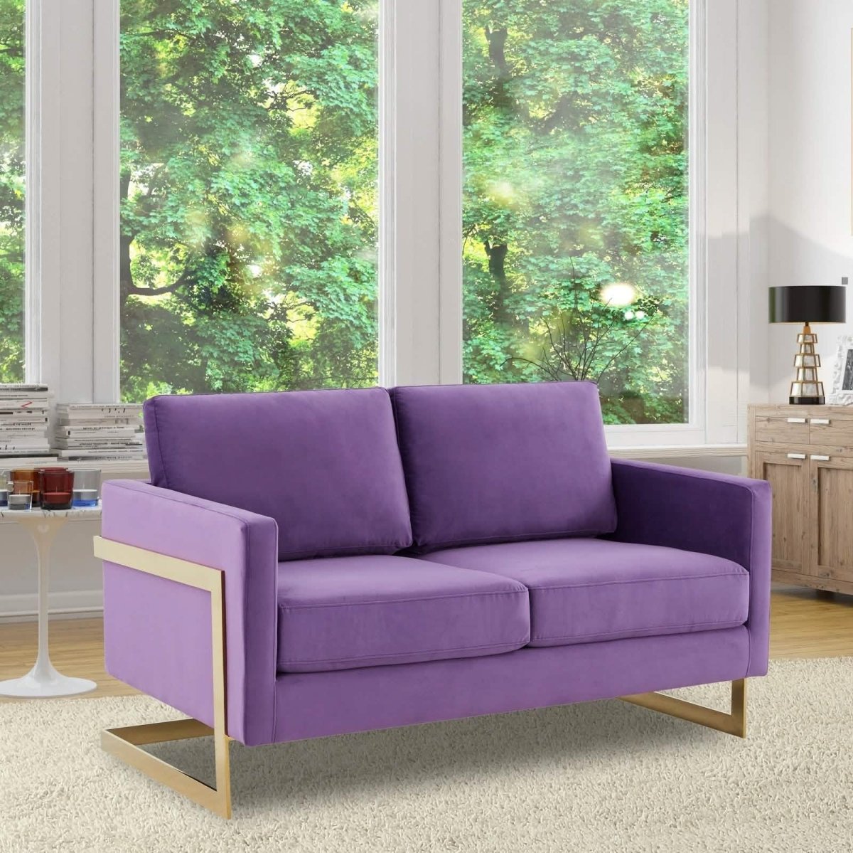Lincoln Velvet/Leather Upholstered Loveseat with Gold/Black/Silver Steel Frame & Removable Cushions