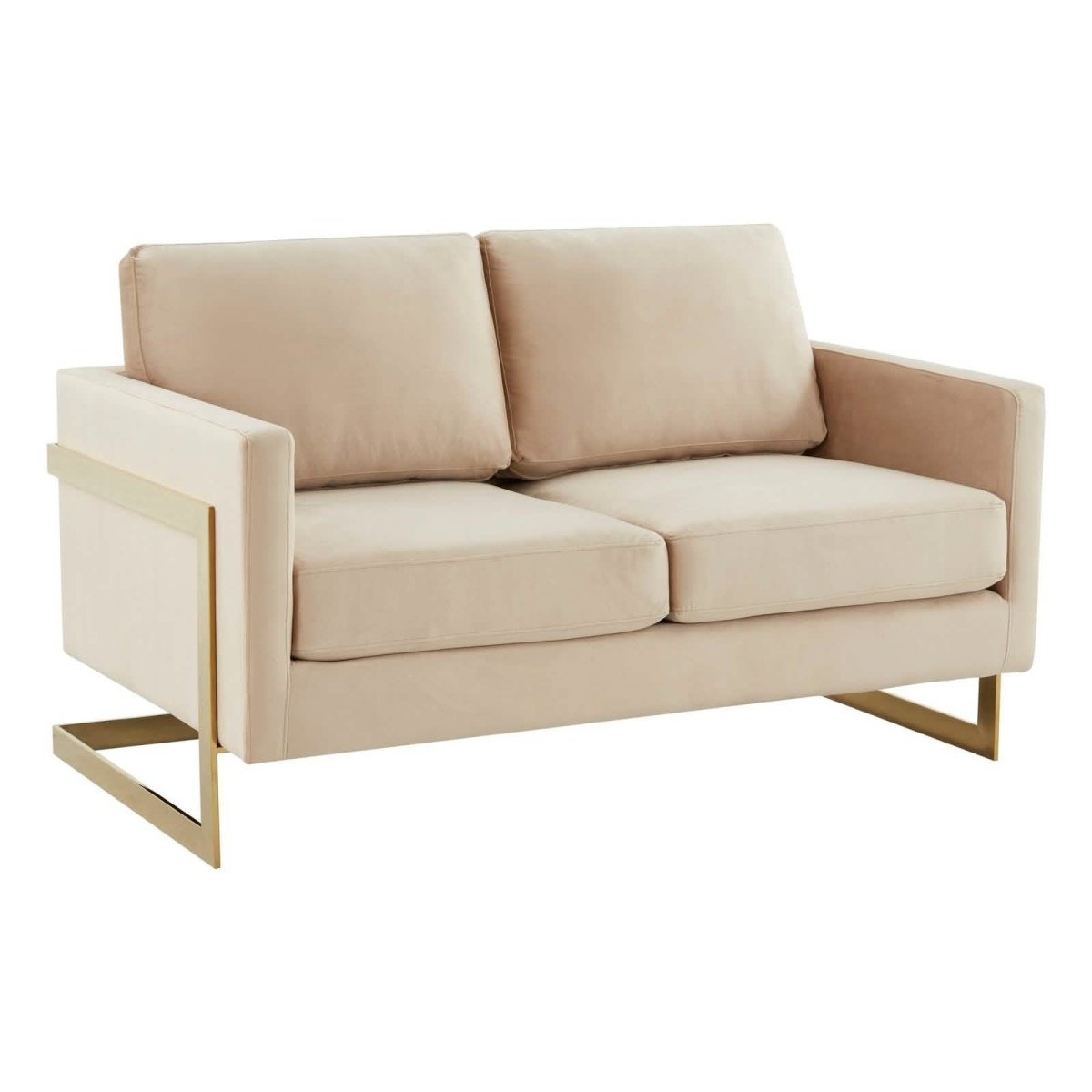 Lincoln Velvet/Leather Upholstered Loveseat with Gold/Black/Silver Steel Frame & Removable Cushions