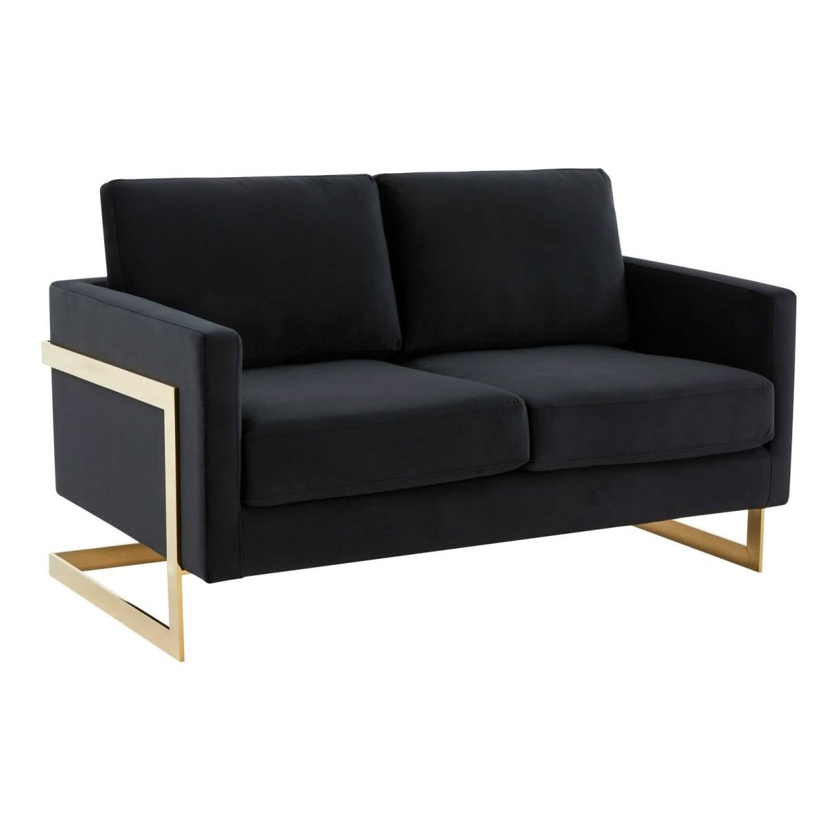 Lincoln Velvet/Leather Upholstered Loveseat with Gold/Black/Silver Steel Frame & Removable Cushions