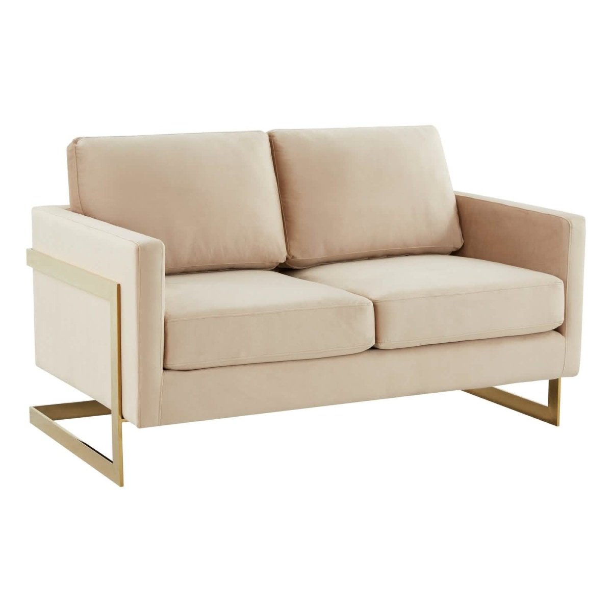 Lincoln Velvet/Leather Upholstered Loveseat with Gold/Black/Silver Steel Frame & Removable Cushions