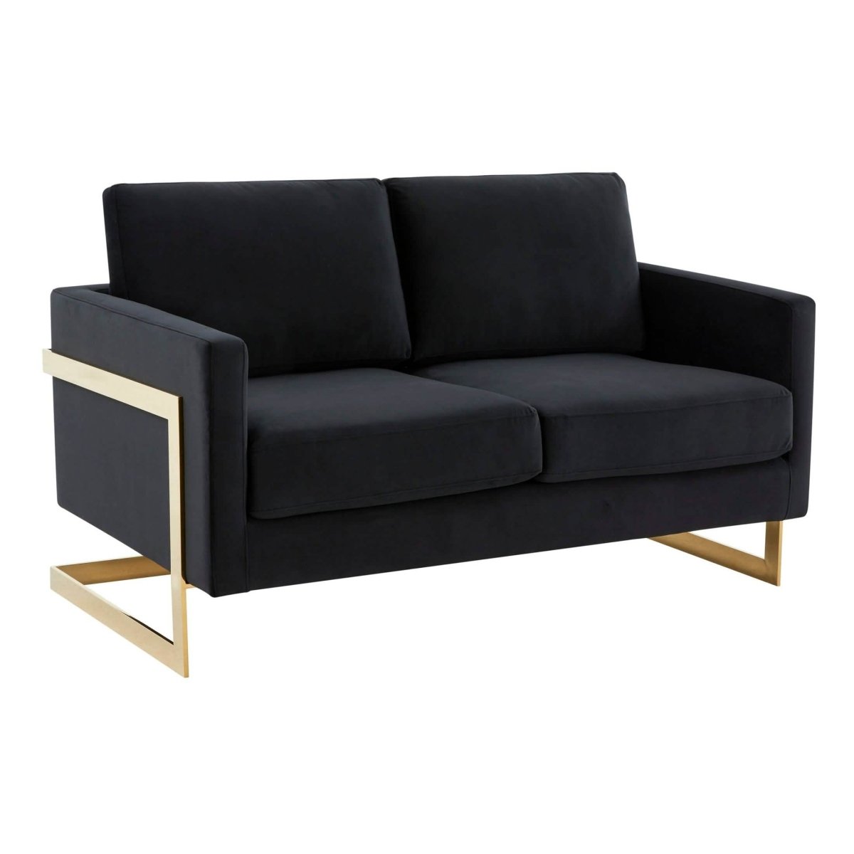 Lincoln Velvet/Leather Upholstered Loveseat with Gold/Black/Silver Steel Frame & Removable Cushions