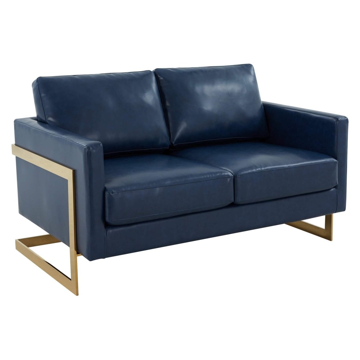 Lincoln Velvet/Leather Upholstered Loveseat with Gold/Black/Silver Steel Frame & Removable Cushions