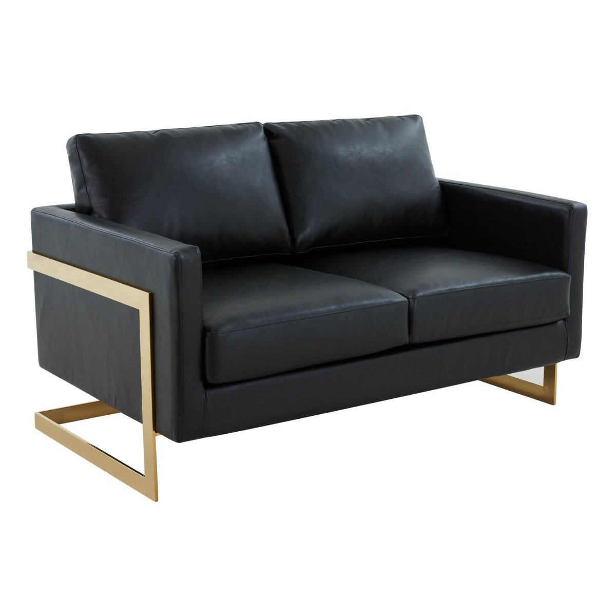 Lincoln Velvet/Leather Upholstered Loveseat with Gold/Black/Silver Steel Frame & Removable Cushions