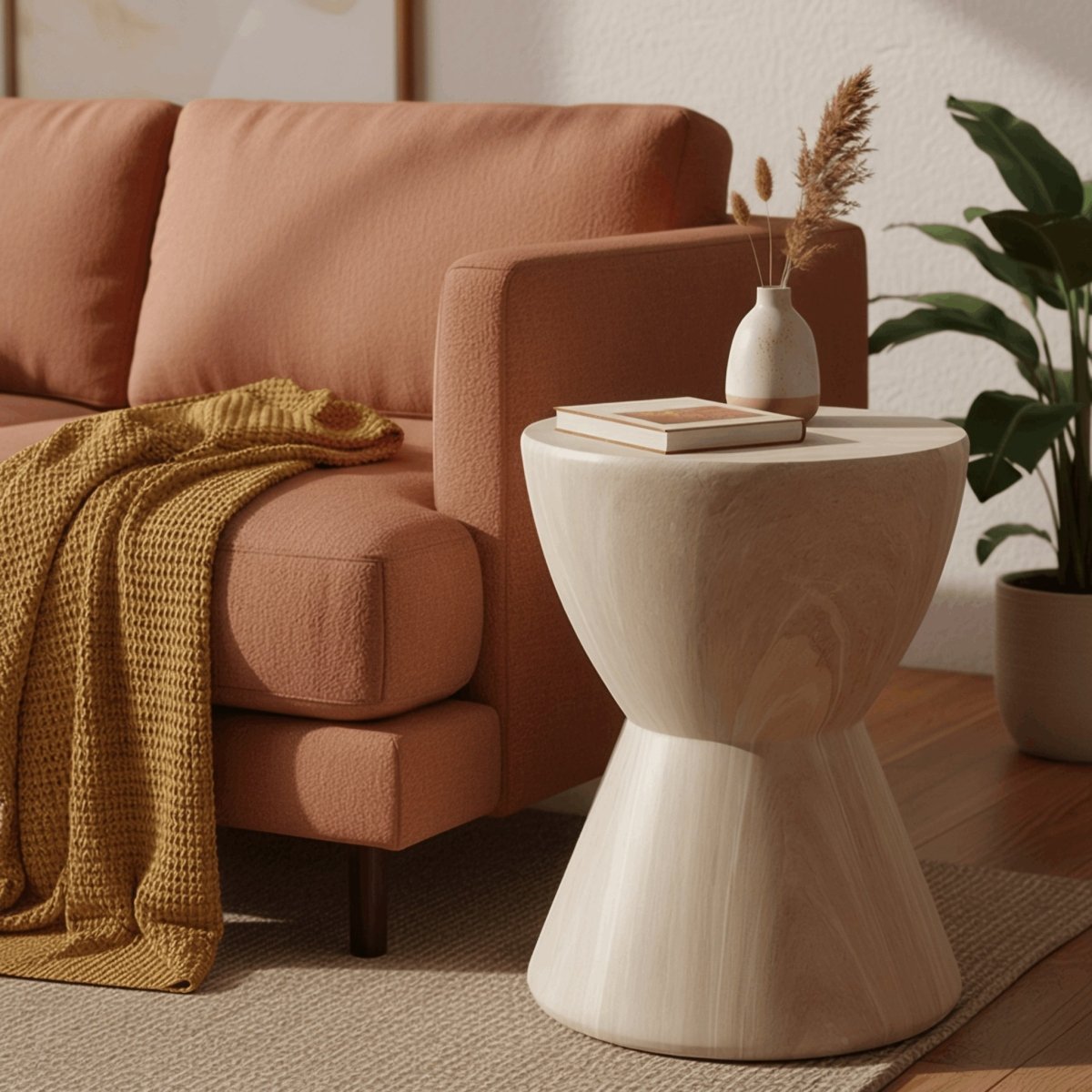 Loft 14" Wide Round Fiberstone Side End Table with Hourglass Design