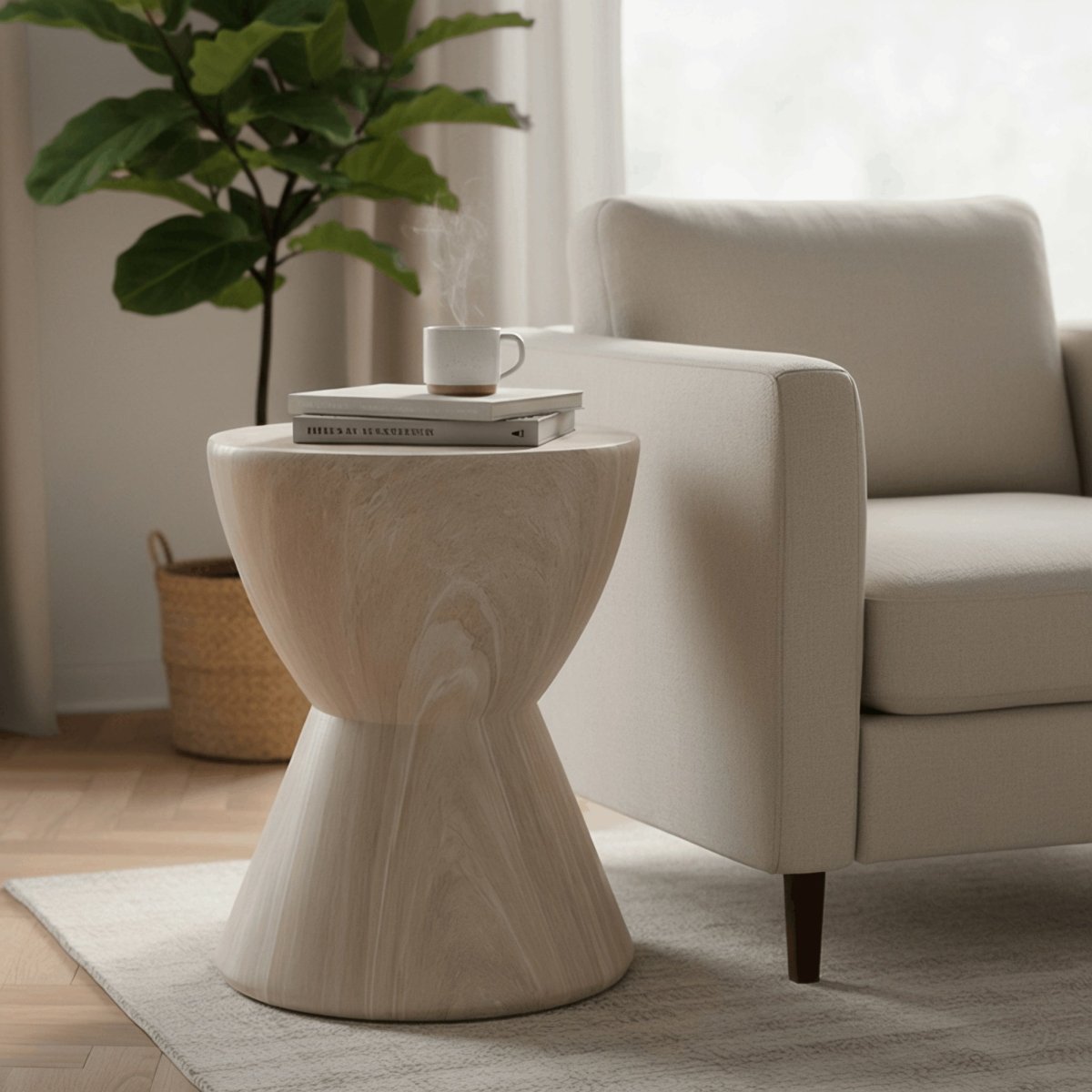 Loft 14" Wide Round Fiberstone Side End Table with Hourglass Design