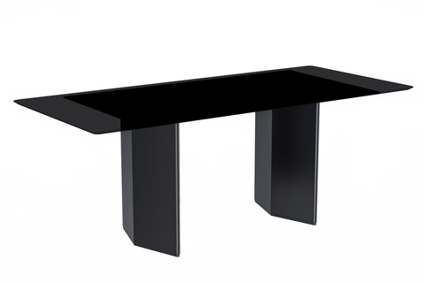 Lior Dining Table Rectangular Glass/Sintered Stone Tabletop and Black Steel Legs