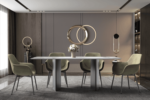 Lior Dining Table Rectangular Glass/Sintered Stone Tabletop and Black Steel Legs