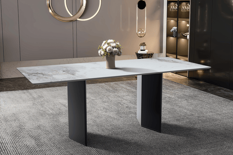 Lior Dining Table Rectangular Glass/Sintered Stone Tabletop and Black Steel Legs