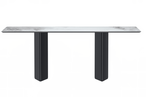 Lior Dining Table Rectangular Glass/Sintered Stone Tabletop and Black Steel Legs