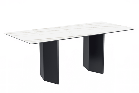 Lior Dining Table Rectangular Glass/Sintered Stone Tabletop and Black Steel Legs