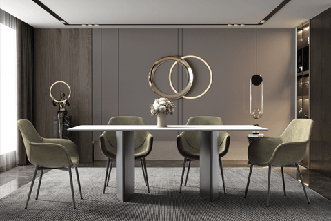Lior Dining Table Rectangular Glass/Sintered Stone Tabletop and Black Steel Legs