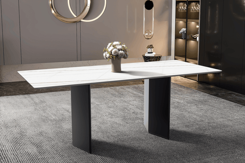 Lior Dining Table Rectangular Glass/Sintered Stone Tabletop and Black Steel Legs