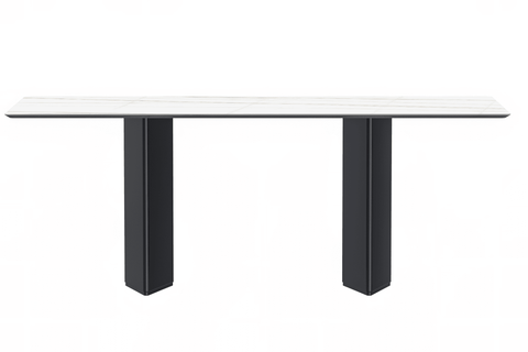Lior Dining Table Rectangular Glass/Sintered Stone Tabletop and Black Steel Legs