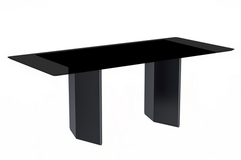 Lior Dining Table Rectangular Glass/Sintered Stone Tabletop and Black Steel Legs