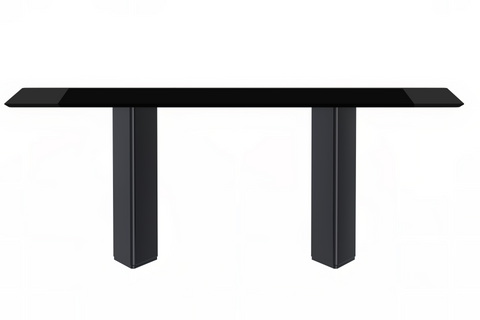 Lior Dining Table Rectangular Glass/Sintered Stone Tabletop and Black Steel Legs