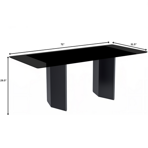 Lior Dining Table Rectangular Glass/Sintered Stone Tabletop and Black Steel Legs