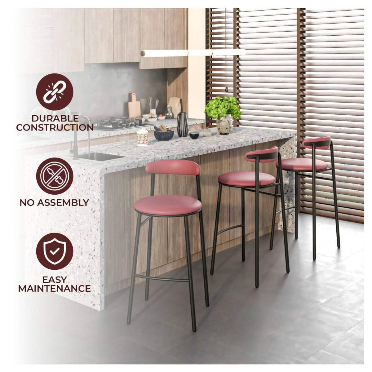 Lume Series Modern Bar Stool Upholstered in Leather Set 2