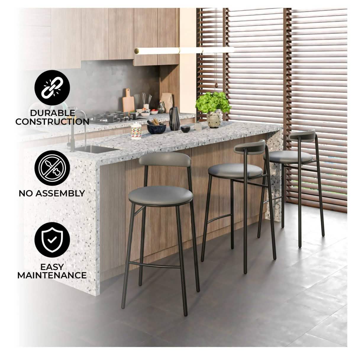 Lume Series Modern Bar Stool Upholstered in Leather Set 2