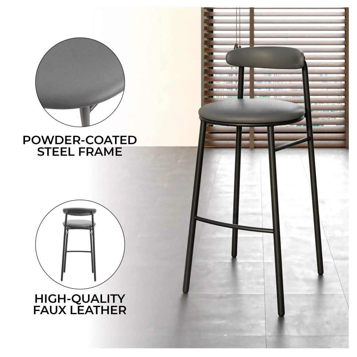 Lume Series Modern Bar Stool Upholstered in Leather Set 2
