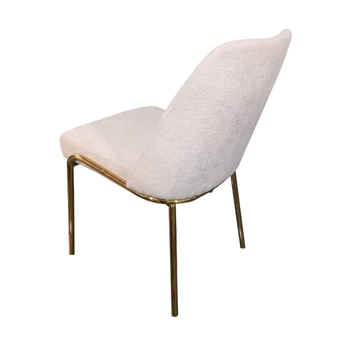 Lumen Modern Upholstered Dining Chair with Gold Steel Legs, Ergonomic Accent Chair White Boucle Dining Chair LeisureMod