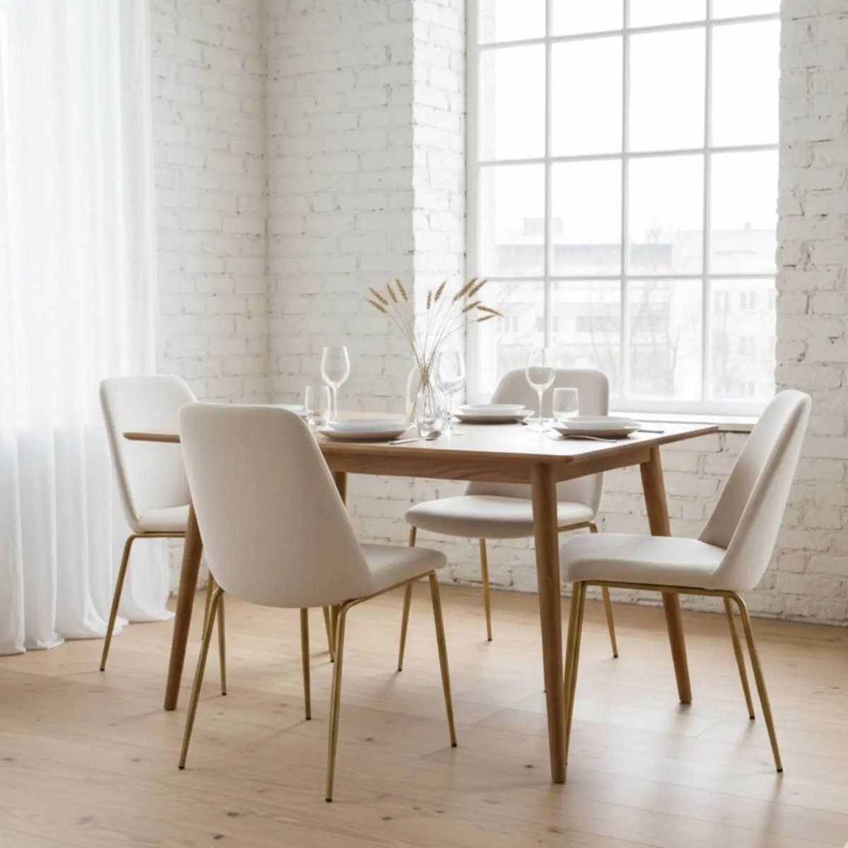 Lumen Modern Upholstered Dining Chair with Gold Steel Legs, Ergonomic Accent Chair White Boucle Dining Chair LeisureMod