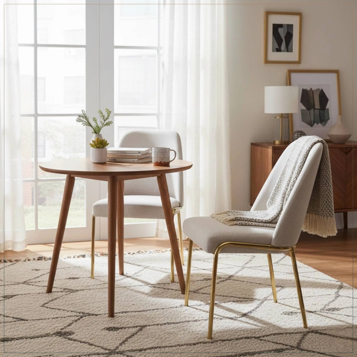 Lumen Modern Upholstered Dining Chair with Gold Steel Legs, Ergonomic Accent Chair White Linen Dining Chair LeisureMod