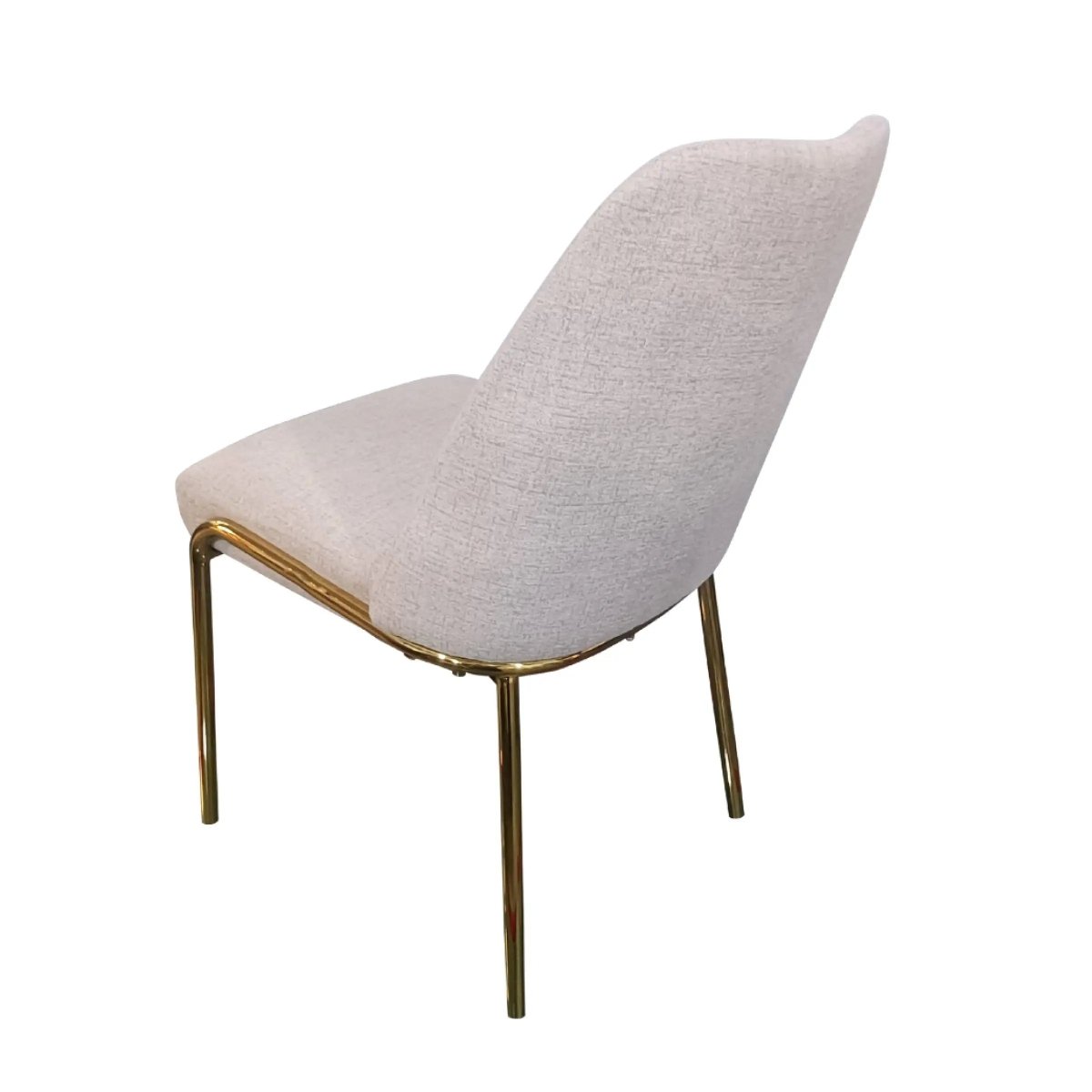 Lumen Modern Upholstered Dining Chair with Gold Steel Legs, Ergonomic Accent Chair White Linen Dining Chair LeisureMod
