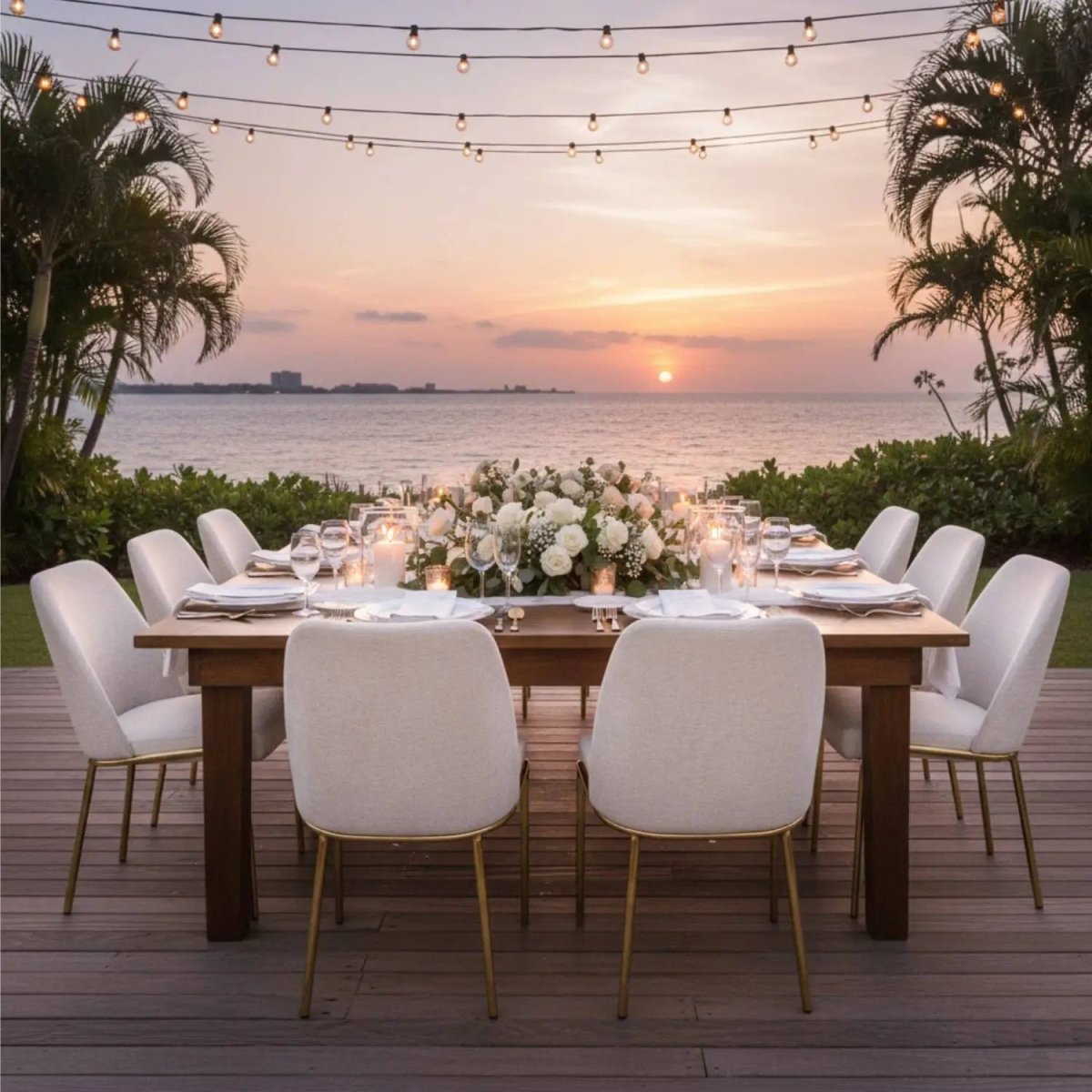 Lumen Modern Upholstered Dining Chair with Gold Steel Legs, Ergonomic Accent Chair White Boucle Dining Chair LeisureMod