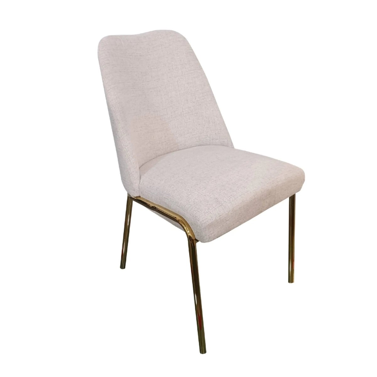 Lumen Modern Upholstered Dining Chair with Gold Steel Legs, Ergonomic Accent Chair White Linen Dining Chair LeisureMod