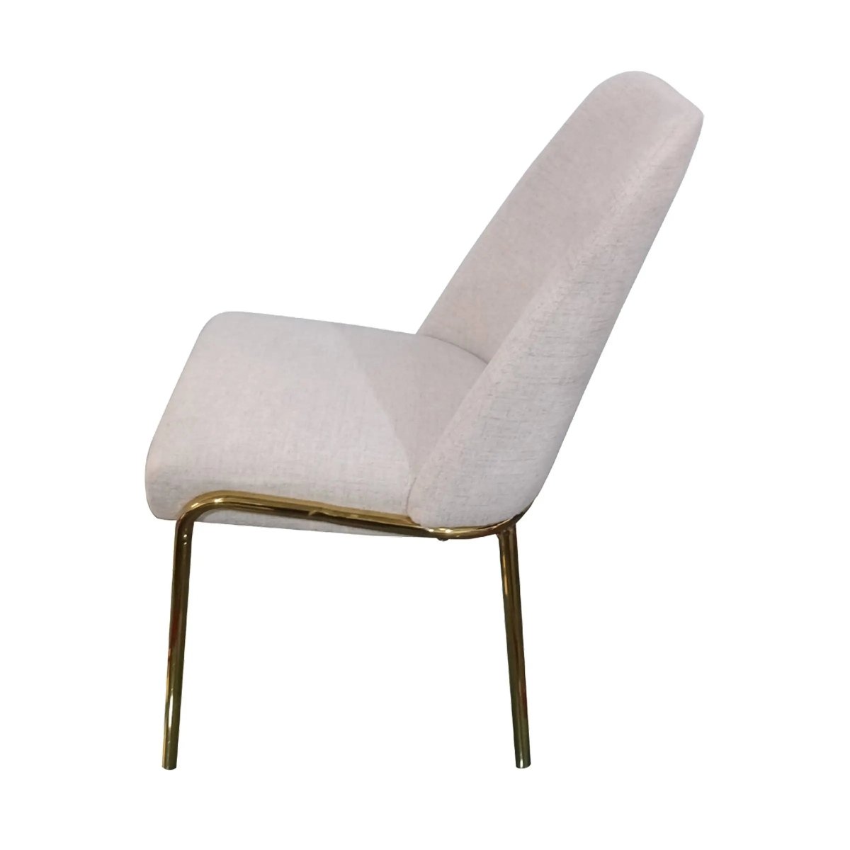 Lumen Modern Upholstered Dining Chair with Gold Steel Legs, Ergonomic Accent Chair White Linen Dining Chair LeisureMod