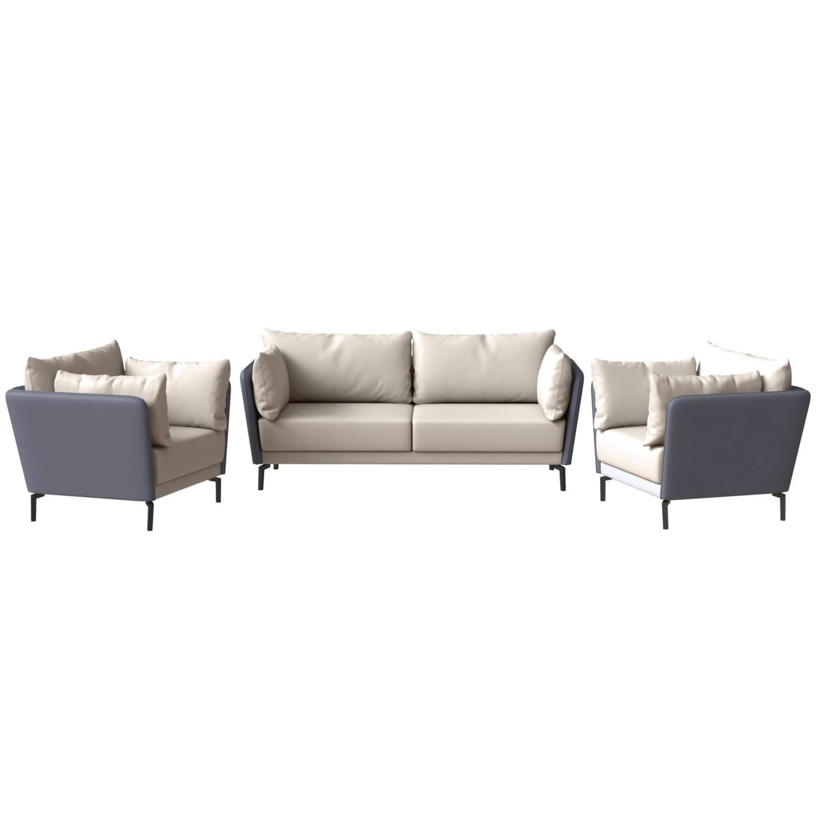 Luxify 3 - Piece Leather Sofa Set with Stainless Steel Legs and Removable Cushions
