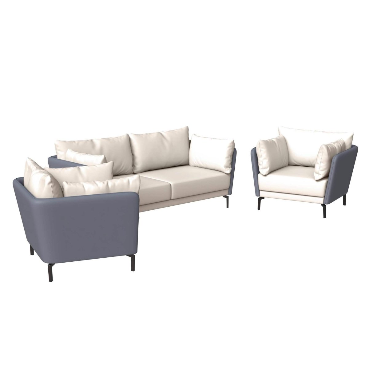 Luxify 3 - Piece Leather Sofa Set with Stainless Steel Legs and Removable Cushions