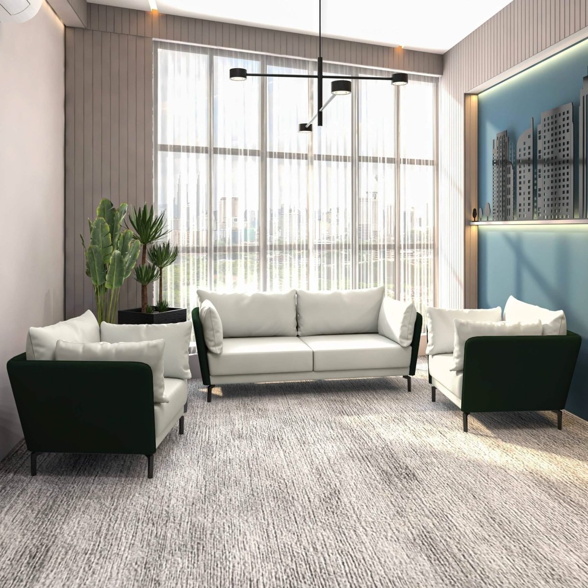 Luxify 3 - Piece Leather Sofa Set with Stainless Steel Legs and Removable Cushions