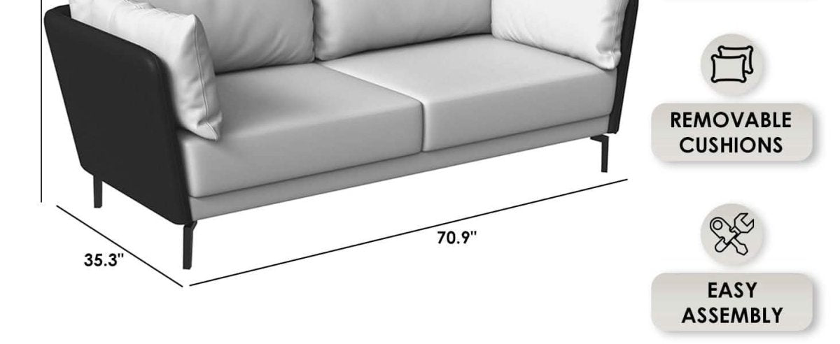 Luxify 3 - Seater Leather Sofa with Stainless Steel Legs and Removable Cushions