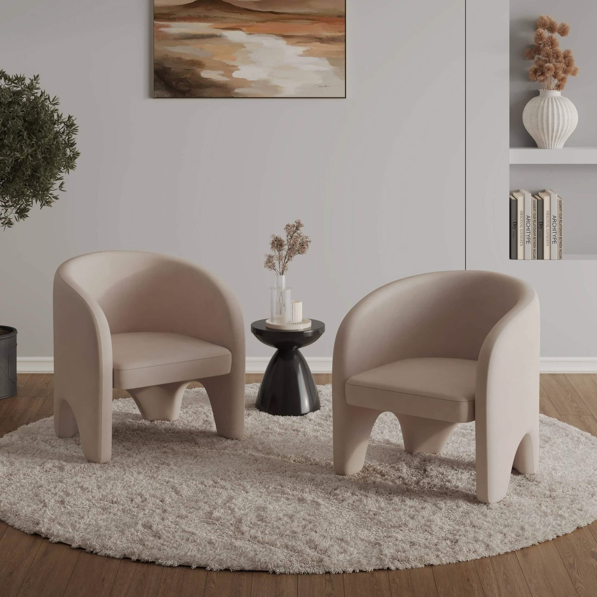 Lylo Accent Arm Chair Upholstered in Boucle/Velvet with Barrel Back Design