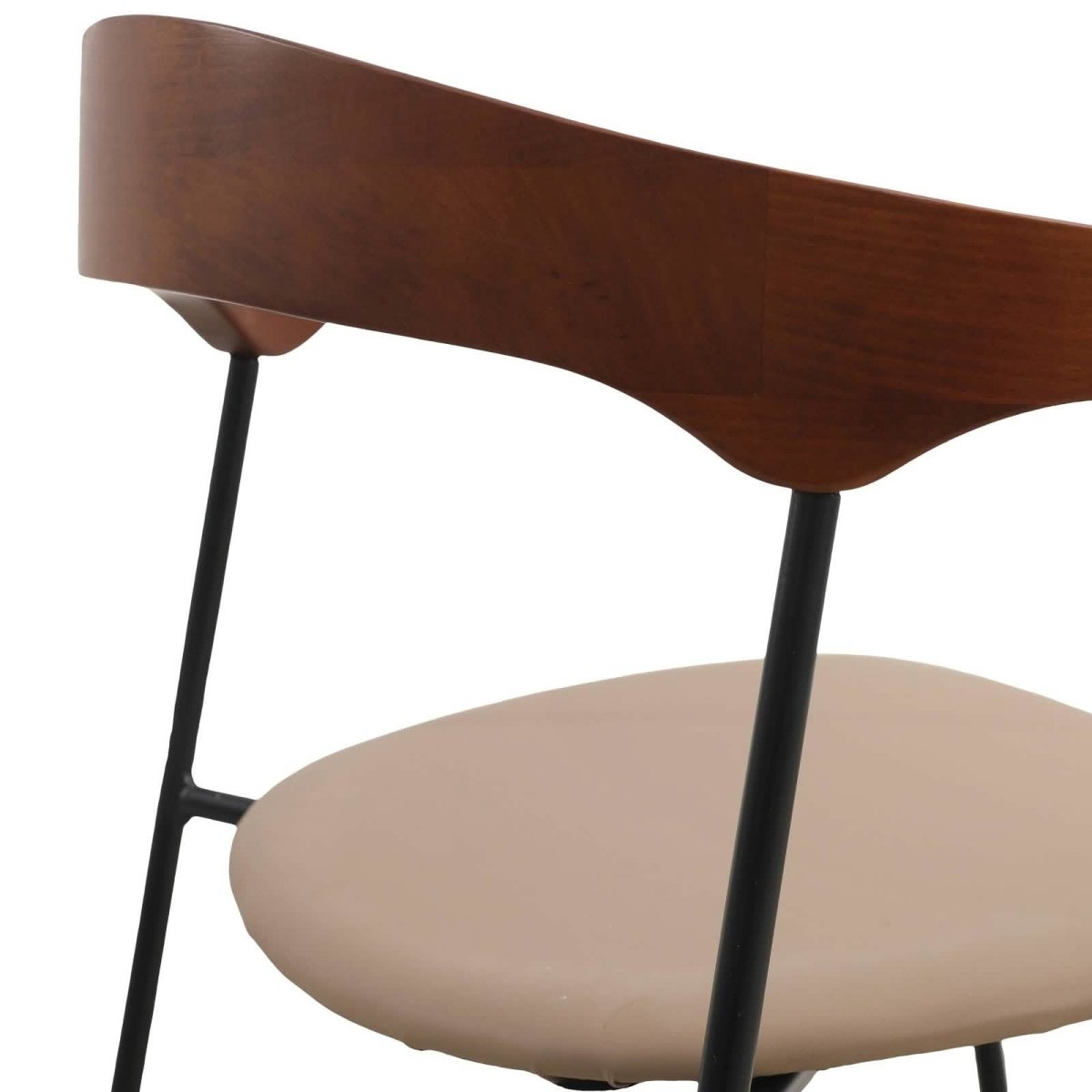 Lyra Leather Dining Chair with a Beech Wood Curved Back and Iron Legs