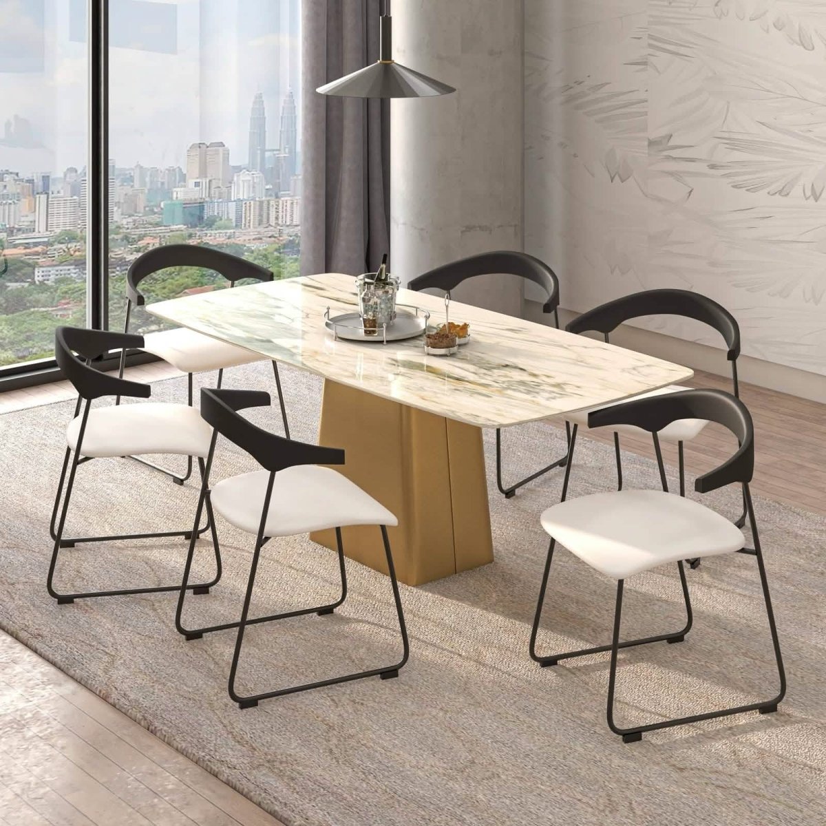 Lyra Leather Dining Chair with a Beech Wood Curved Back and Iron Legs