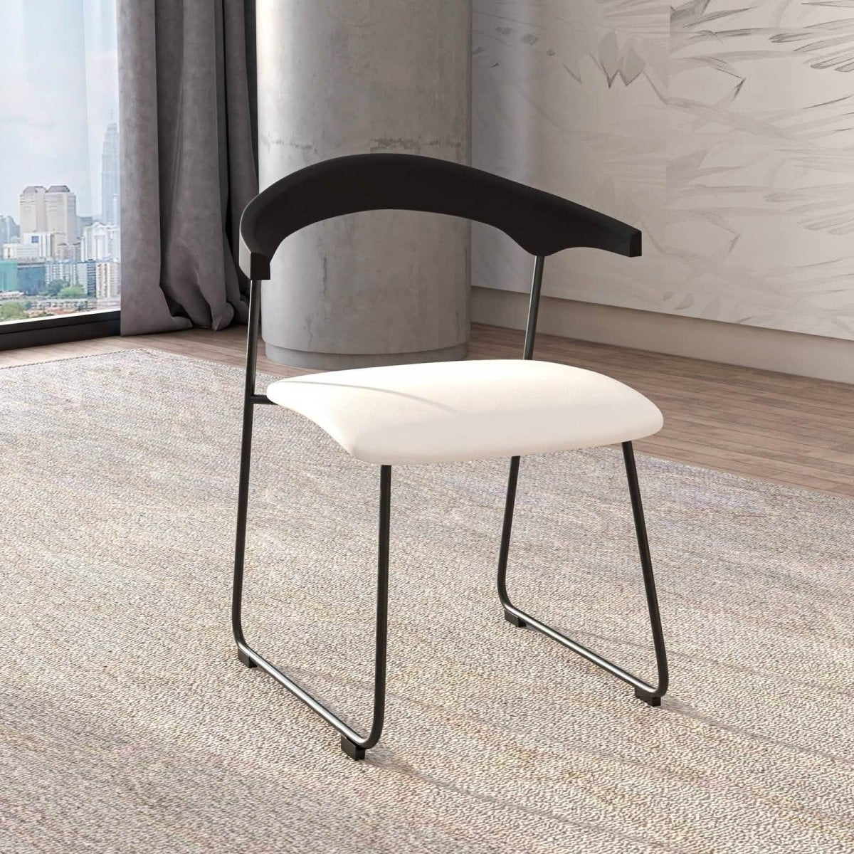 Lyra Leather Dining Chair with a Beech Wood Curved Back and Iron Legs
