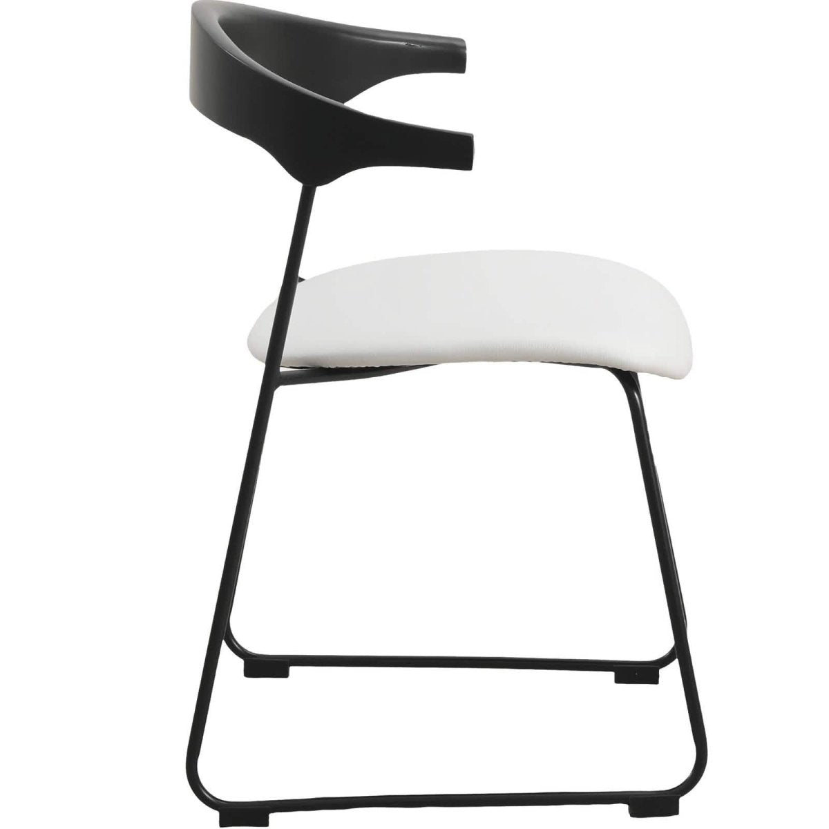Lyra Leather Dining Chair with a Beech Wood Curved Back and Iron Legs
