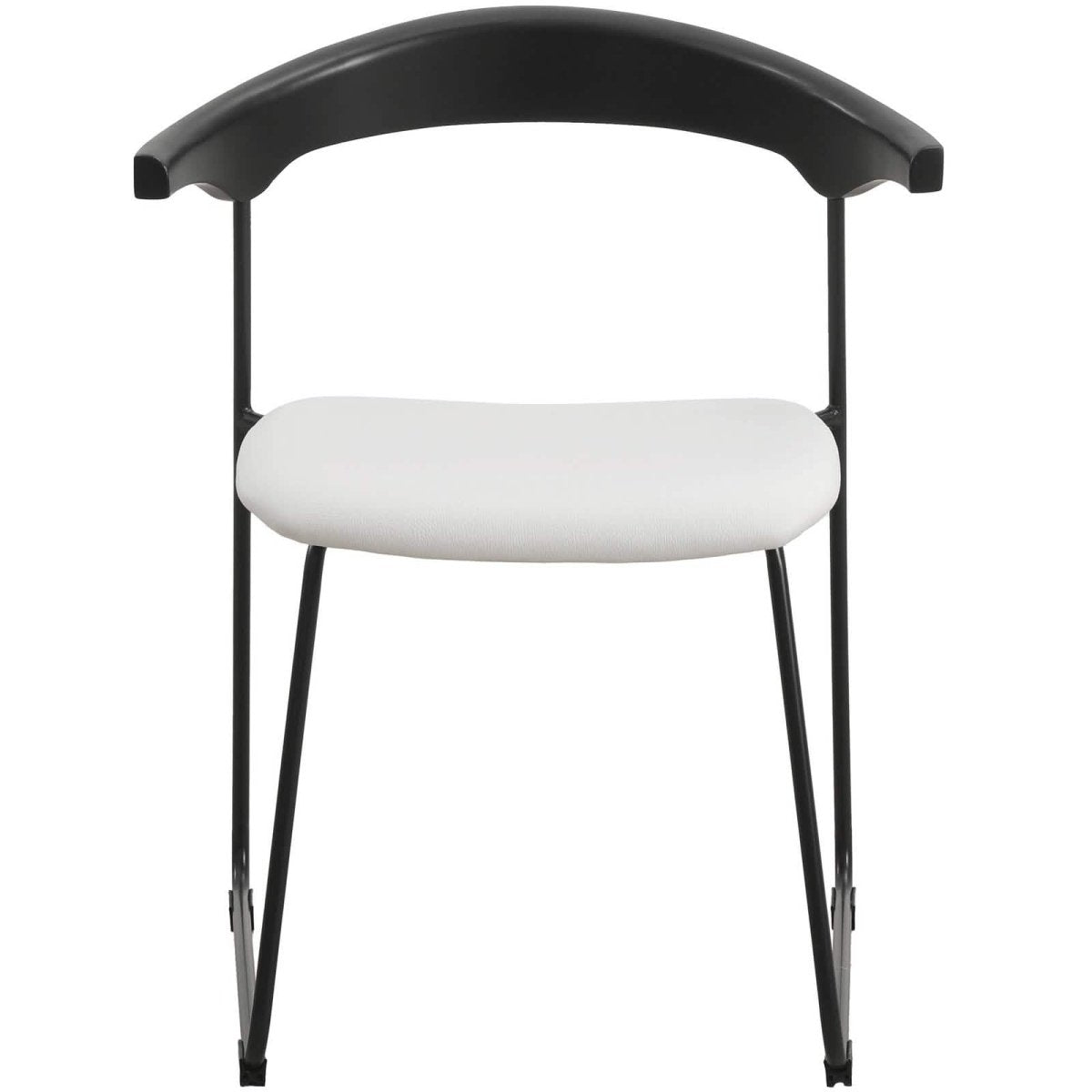 Lyra Leather Dining Chair with a Beech Wood Curved Back and Iron Legs