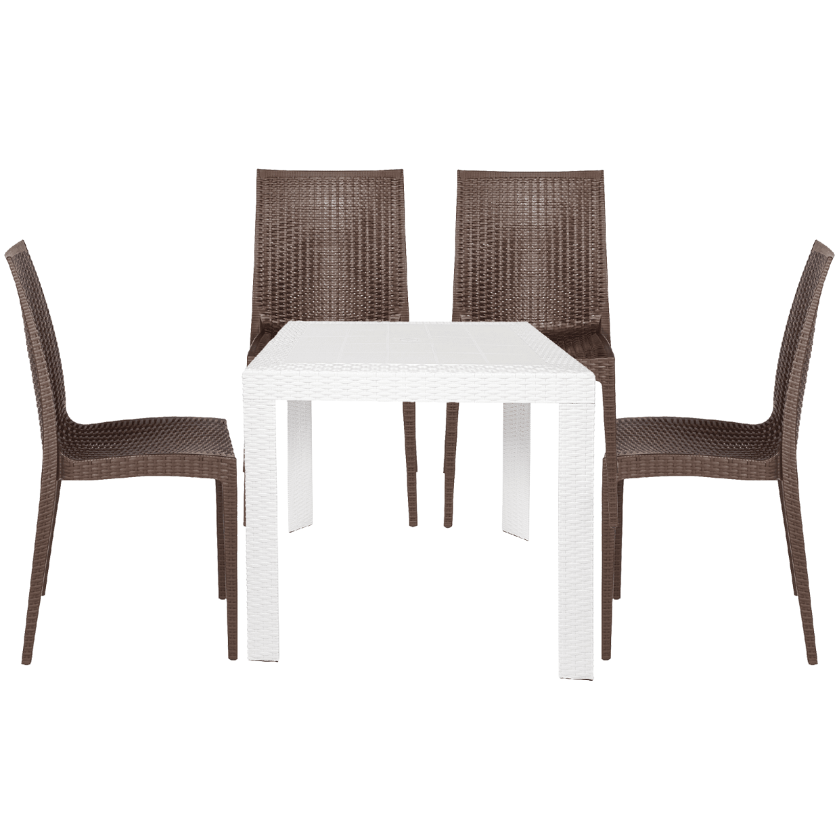 Mace Mid-Century 5-Piece Outdoor Dining Set White and Brown Dining Set Leisuremod